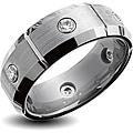 Men's Tungsten Carbide Cubic Zirconia Grooved and Brushed Ring (8 mm)