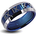 Men's Tungsten Carbide Blue Center Roman Numeral Design Ring (8 mm)