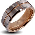 Men's Tungsten Carbide Brushed Center Rose Gold Cross Grooved Ring (8 mm)