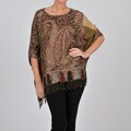 La Cera Women's Scarf Paisley Jacquard Beaded Poncho