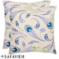 Peacock Feathers 18-inch Cream/ Blue Decorative Pillows (Set of 2)