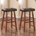 29-inch Walnut Brown Leather Saddle Bar Stools (Set of 2)