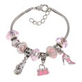 La Preciosa Silvertone Pink Bead and Enamel Charm Bracelet