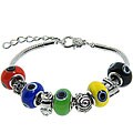Eternally Haute Silver Overlay Murano-style Glass Evil Eye Charm Bracelet