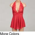 Rene Rofe Women's 2-pc Lace and Mesh Halter Babydoll and G-string Set