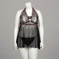 Rene Rofe Women's Plus 2-pc Lace and Mesh Halter Babydoll with G-string
