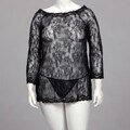 Rene Rofe Women's Plus Size Long-sleeve Chemise Dress and Thong Set
