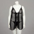 Rene Rofe Women's Plus-size Mesh Flyaway Babydoll and G-string Set