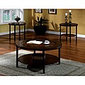 Oak Veneer Brushed Metal 3-piece Round Occassional Table Set