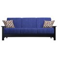 Portfolio Belfry Convert-a-Couch Blue Chenille Wood Arm Futon Sofa Sleeper