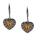 Marc Sterling Silver Honey Citrine and Marcasite Heart Earrings