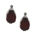 Marc Sterling Silver Garnet and Marcasite Cut-out Heart Earrings