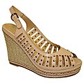 Bucco Women's Beige Studded Cutout Wedge Sandals