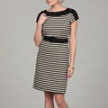 Spense Women's Black/ Ivory Stripe Belted Dress