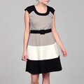 Spense Women's Stone Belted Colorblock Dress