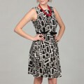 Spense Women's Black/ White Abstract Belted Dress