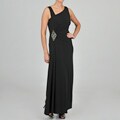 Jackie Jon Women's Asymmetrical Neckline Side Applique Gown