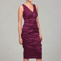 London Times Women's Magenta Ruched Taffeta Dress