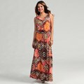 Cupio Women's Coral Brown V-neck Maxi Dress