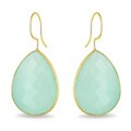 Goldtone Sea Green Chalcedony Dangle Earrings (30ct TGW)