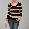 Cable & Gauge Women's Black/ Safari Stripe 3/4-sleeve Sweater