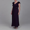 KM Collections Women's Plus Size Plum Ruffled Ruched Gown