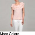 Cable & Gauge Ruffled Beaded Flutter Sleeve Top