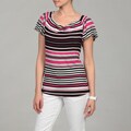 Cable & Gauge Women's Pink/ White/ Black Stripe Top