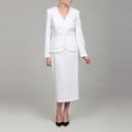 Emily Women's White Double Peplum Jacket Skirt Suit