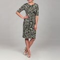 Connected Apparel Women's Olive Print Side Drape Dress