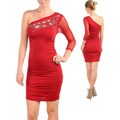 Stanzino Women's Plus Size Sheer-Sleeved Red Dress