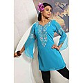 Blue Embroidered 3/4 Sleeve Kurti/Tunic (India)