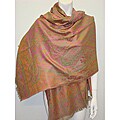 Selection Privee Paris 'SUSAN Fuchsia Green Peach' Wool/ Silk Shawl