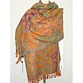 Selection Privee Paris 'Irene' Peach/ Orange Floral Wool Tapestry Shawl