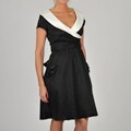 Oleg Cassini Women's Portrait Neck Belted Stretch Taffeta Party Dress