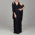 Patra Ltd Women's Navy Charmeuse Tiered Ruffle Gown