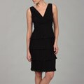 Patra Ltd Women's Black Pleat Chiffon Tiered Dress