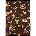 Hand-Hooked Brown/ Red Floral Rug (2' x 3')
