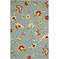 Hand-Hooked Blue/ Red Floral Area Rug (7'6 x 9'6)