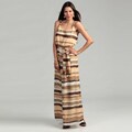 Eliza J Women's Taupe Striped Belted Dress