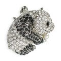 Cano Silvertone Black and White Crystal Panda Brooch