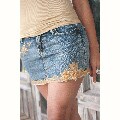 Au Jus Jeans Gold Lace Denim Mini-Skirt