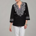 Katherine New York Women's Black/ White Embroidered Tunic