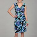 Jessica Howard Women's Black/ Blue Floral Surplice Dress