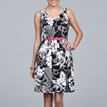 Spense Women's Black/ White Floral Belted Dress