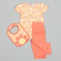 Baby Togs Newborn Girl's Flower Bib Creeper and Pants Set
