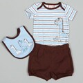 Baby Togs Newborn Boy's Stripe Creeper with Giraffe Shorts and Bib Set