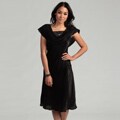 Patra Women's Black Bead Embellished Drape Dress