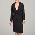 Le Suit Women's Black Belted Pleated Skirt Suit