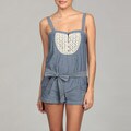 Jessica Simpson Junior's Crochet Detail Belted Chambray Romper